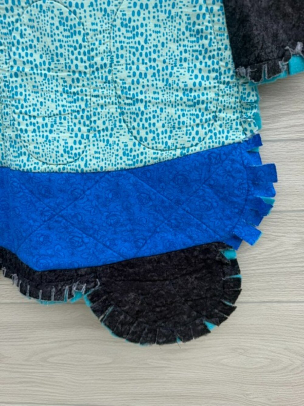 Homemade Small Blue & Black Turtle Rag Quilt - Picture 9 of 9
